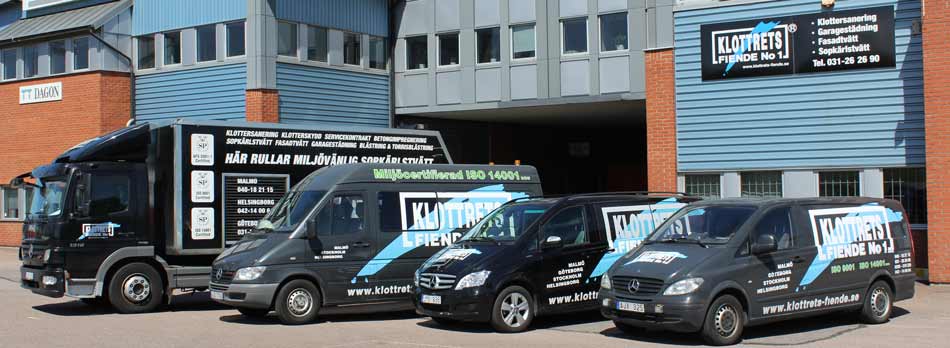 Ett urval av våra fordon: Rätt fordon för rätt uppgift. Fordon för sopkärlstvätt, soprumstvätt, klottersanering och mera.